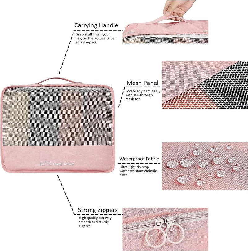 TOCINGO 7 pc / 6 pc Travel Oraganizer Packing cubes kit, Sapace Saver Multi use Bag for Men and Women, Clothes packing cubes for travel, Cupboard Oraganizer cubes (7 pc-PINK OXFORD) - Image 3
