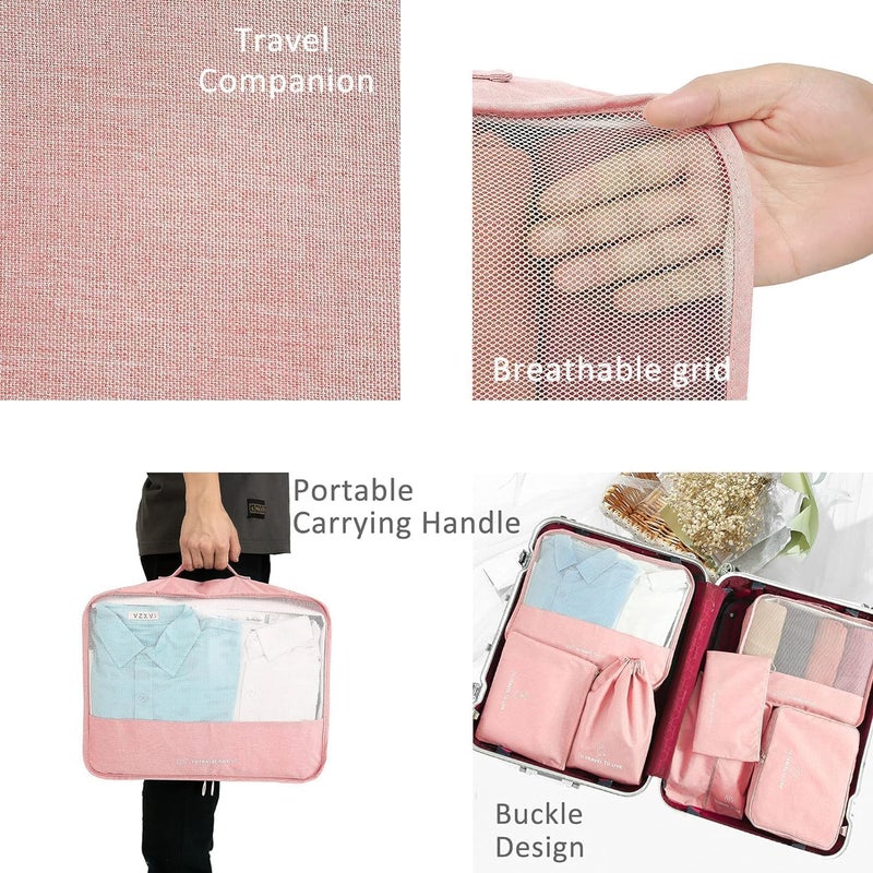 TOCINGO 7 pc / 6 pc Travel Oraganizer Packing cubes kit, Sapace Saver Multi use Bag for Men and Women, Clothes packing cubes for travel, Cupboard Oraganizer cubes (7 pc-PINK OXFORD) - Image 4