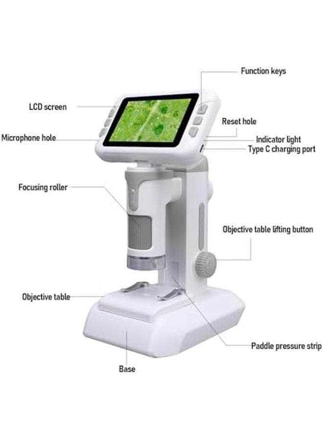 Gray Portable Digital Microscope 4 Inch 1080P HD 1600X Magnification with LED Light for Kids Education Outdoor Exploration - Image 4