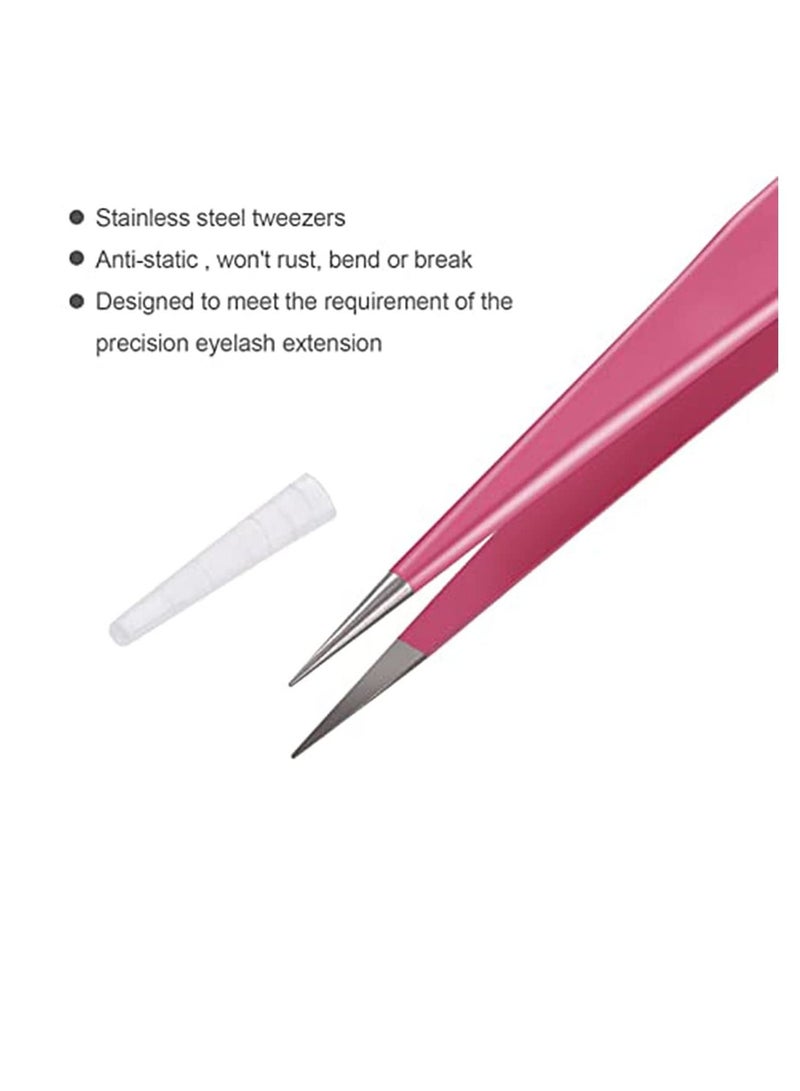 Y&D Eyelash Tweezers Nipper, KASTWAVE 2 Pieces Straight and Curved Tip Nipper for Extensions, Stainless Steel False Lash Application Tools (Pink) - Image 3