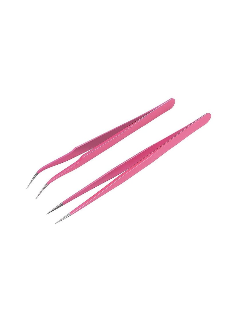 Y&D Eyelash Tweezers Nipper, KASTWAVE 2 Pieces Straight and Curved Tip Nipper for Extensions, Stainless Steel False Lash Application Tools (Pink) - Image 1