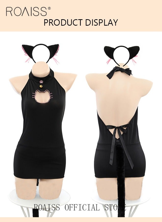 roaiss Ladies Lingerie Cat Girl Women's Halterneck High-End Temperament Backless One-Piece Underwear - Image 1
