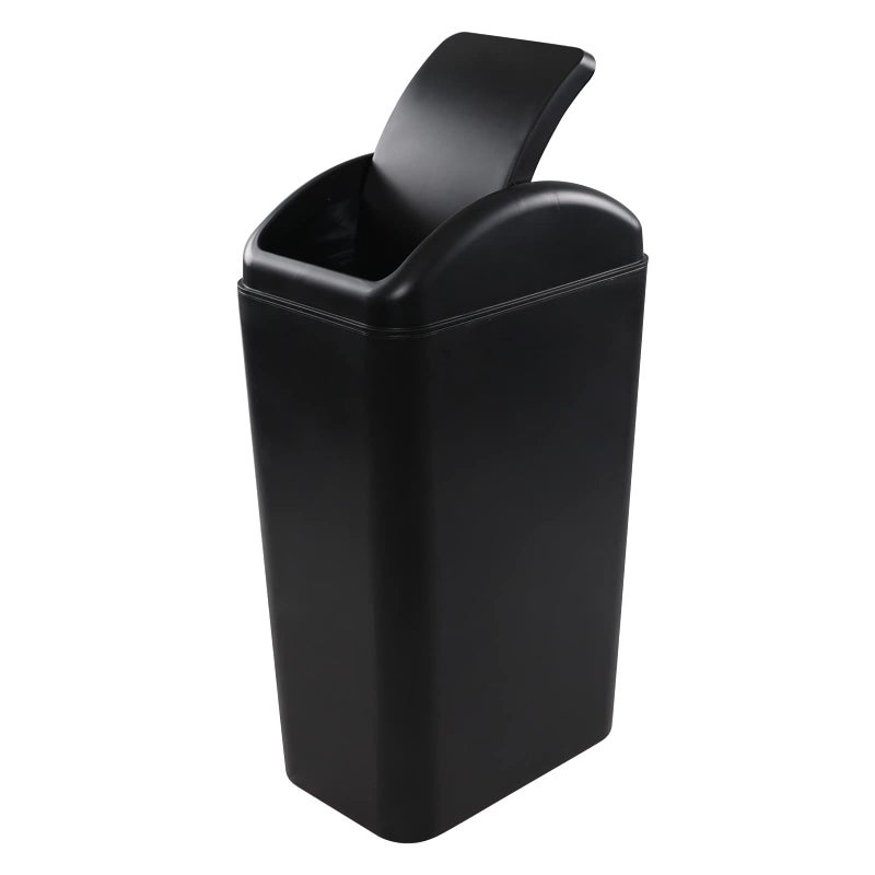 Vababa 3 Gallon Black Plastic Swing Top Trash Can Small Slim Garbage Bin with Swing Lid