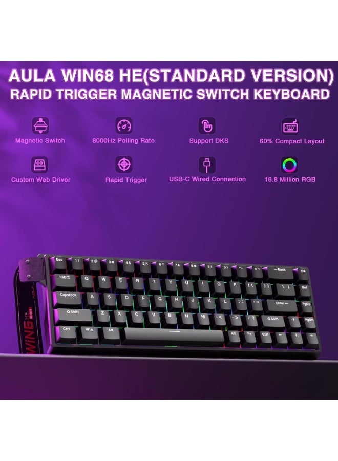AULA WIN68 HE Magnetic Keyboard with Adjustable Actuation, Hall Effect Greywood Magnetic Switch Keyboard with 0.3ms Latency, RGB 65% Wired Compact Keyboard, 8000 Hz Polling Rate, Hot-Swap - Image 4