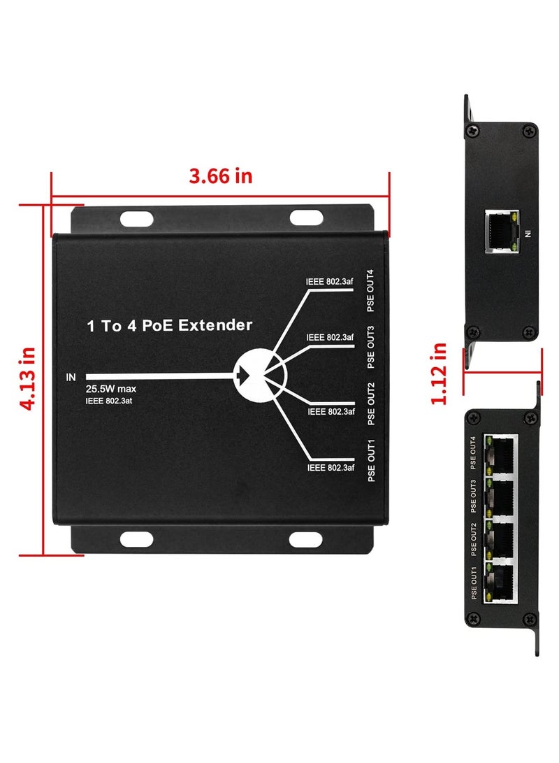 Excefore POE Extender RJ45, 4-Port 10/100M Gigabit, Ethernet Extender Kit, IEEE802.3at (Power-in) to IEEE802.3af (Power-Out)1 in 4 Out POE Repeater Comply with AP,IP Camera,IP Telephone,Cat5/Cat6  - Image 3