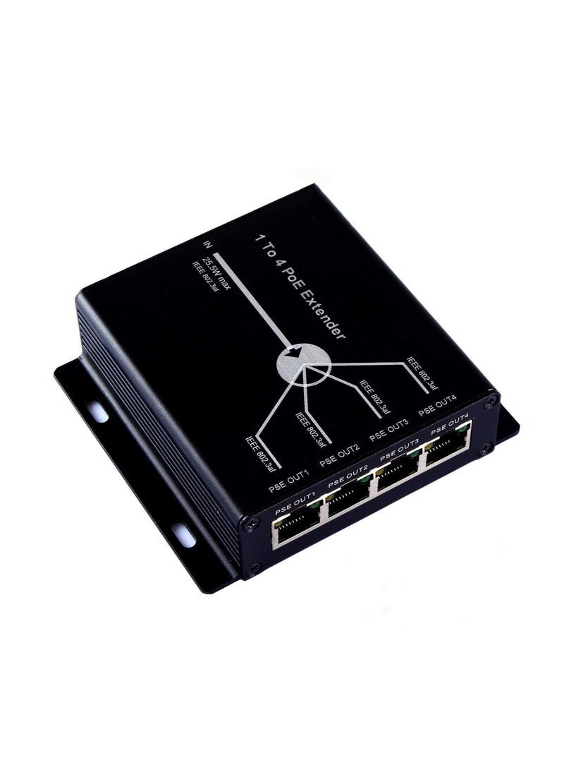 Excefore POE Extender RJ45, 4-Port 10/100M Gigabit, Ethernet Extender Kit, IEEE802.3at (Power-in) to IEEE802.3af (Power-Out)1 in 4 Out POE Repeater Comply with AP,IP Camera,IP Telephone,Cat5/Cat6  - Image 1