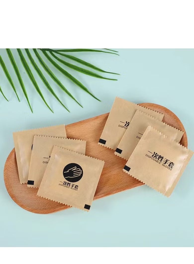 Disposable Food Preparation Gloves 100 pieces of plastic food safe disposable gloves, each individually wrapped in kraft paper