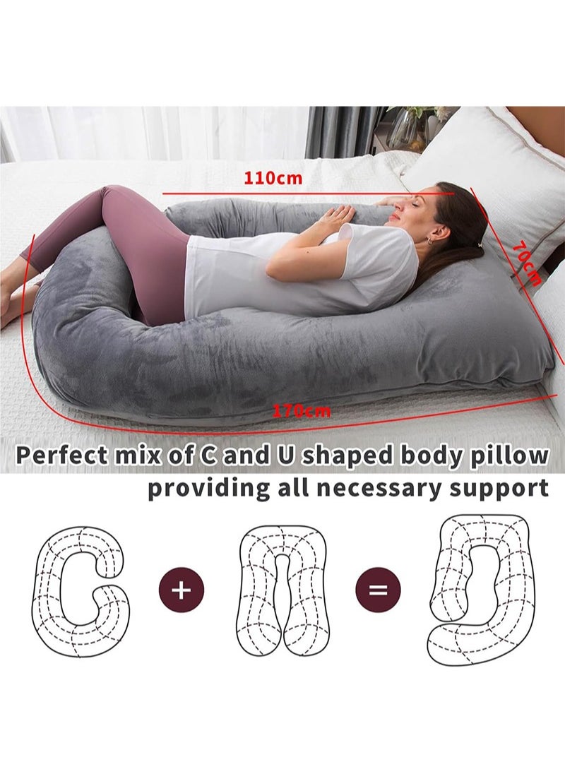 Yoawllty Full Body Pregnancy Pillow, G-shaped Maternity Pillow Maternity Support with Replaceable and Washable Velvet Cover (Grey)  - Image 2