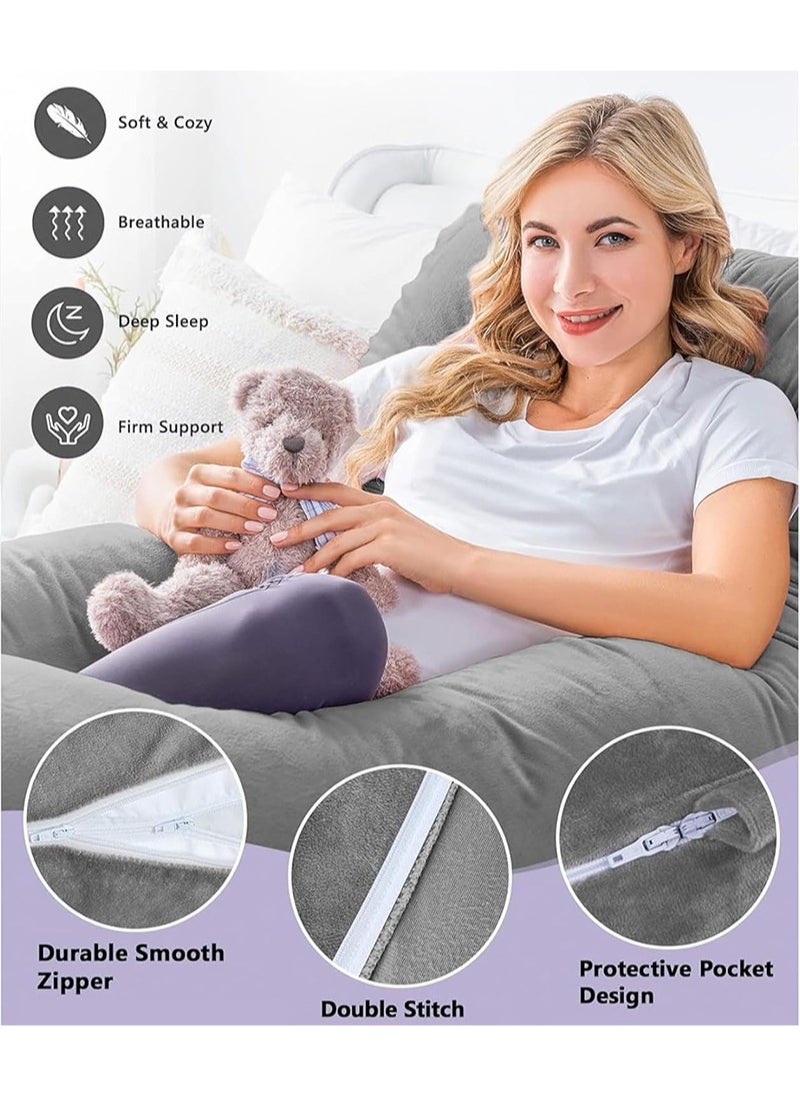 Yoawllty Full Body Pregnancy Pillow, G-shaped Maternity Pillow Maternity Support with Replaceable and Washable Velvet Cover (Grey)  - Image 5