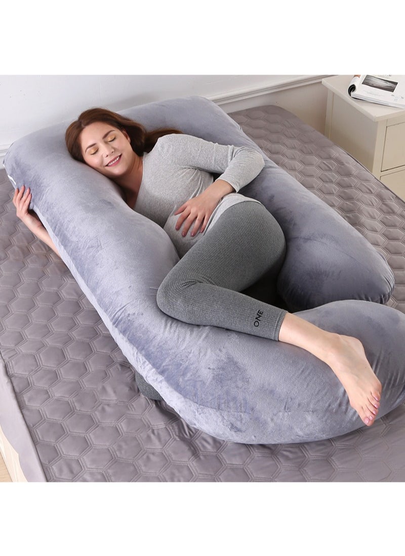 Yoawllty Full Body Pregnancy Pillow, G-shaped Maternity Pillow Maternity Support with Replaceable and Washable Velvet Cover (Grey)  - Image 1