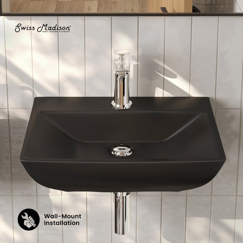 Swiss Madison Sublime 18" Ceramic Wall Hung Sink in Matte Black - Image 2