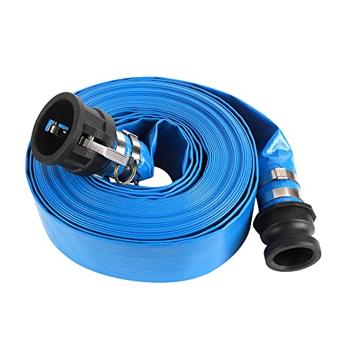 Eastrans 2" x 100FT Blue Discharge Hose with Camlock C and E Fittings, Reinforced PVC Lay Flat Backwash Hose Assembly, Weather and Burst Resistant, Ideal for Sump Pump Hose Pool Drain or Backwash - Image 1