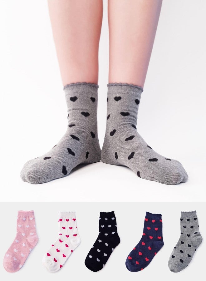 كيوتي مانجو جوارب نسائية من كيوتي مانجو، 5 أزواج، قطنية مطبوعة بنقشة قلوب، للاستخدام اليومي، جوارب طويلة مميزة، ناعمة وجميلة، متوفرة بمقاسات 6، 7، 8، 9، 10 للنساء - رمادي - Image 2