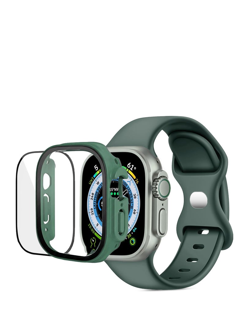 Generic Band with Case For Apple Watch Ultra/Ultra 2 49mm,Adjustable Silicone Sport Wristband Replacement, Strap With Cover Built-in Glass Screen Protector for iWatch Ultra 49 mm  - Image 1
