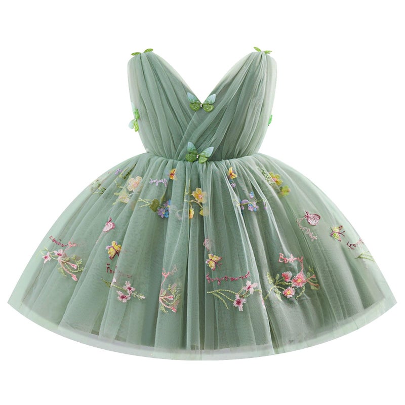IDOPIP Toddler Baby Girls Shiny Butterfly Tutu Dress Princess Butterfly 1st Birthday Party Dresses Pageant Tulle VBackless Bowknot Flower Girl Wedding Communion Gown Sage Green Floral 1218 Months - Image 2
