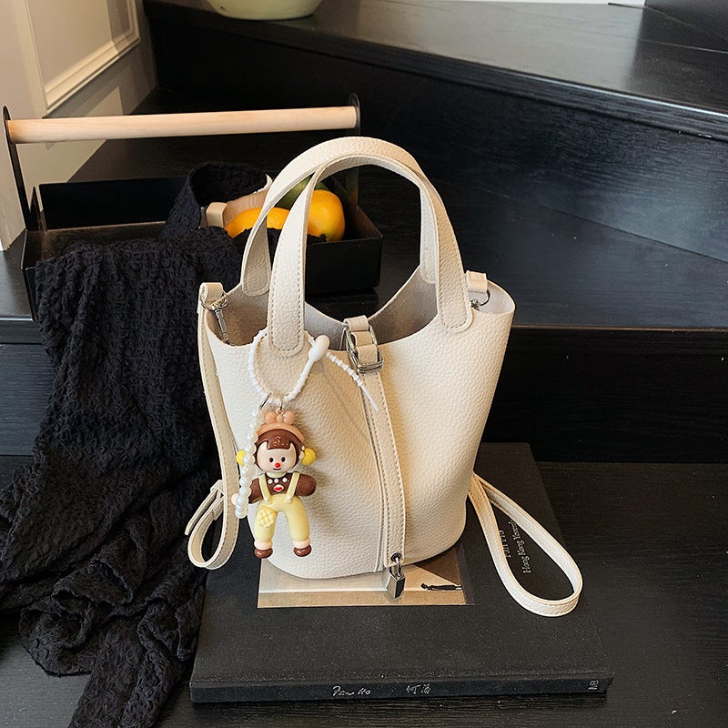 High-Looking French Satchel Vegetable Basket Bag For Women Versatile Pebbled Pattern Shoulder Bucket Bag Crossbody Bag - Image 5