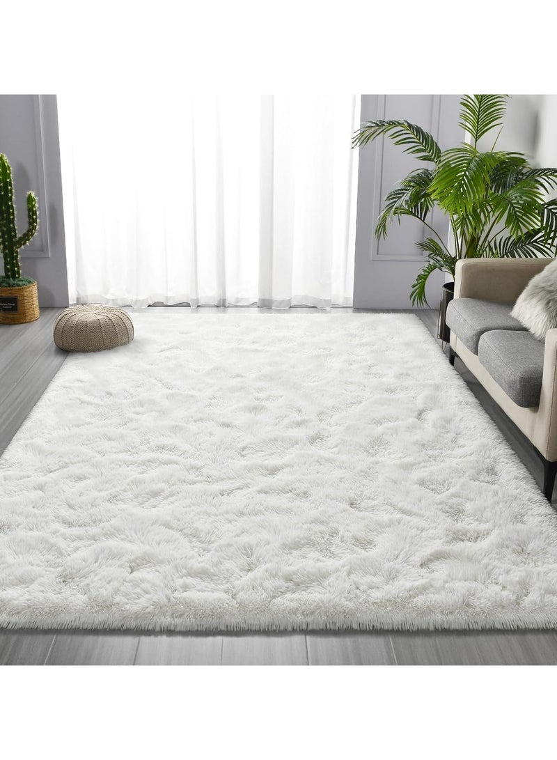 CityRiya-Long Ultra Soft Rug, Fluffy Carpets Tie-Dye Rugs for Living Room, Soft Touch Carpet 160x220cm, Fluffy Area Rug for Bedroom, Floor Mat, Modern Carpets Fuzzy Rug for Home, White Carpet - Image 2