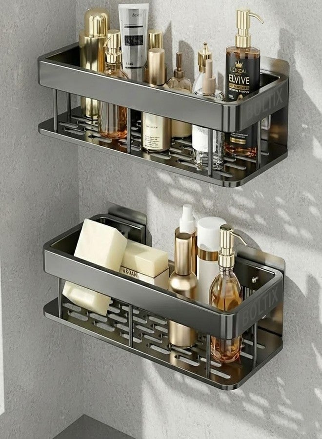 BOLTIX Self Adhesive Bathroom Shelf Without Drill, Wall Mounted Bathroom Organizer Rack, Rustproof Aluminium Shower Caddy for Shampoo & Accessories, Strong Adhesive No Nail Storage Shelf (Pack of 2) - Image 1