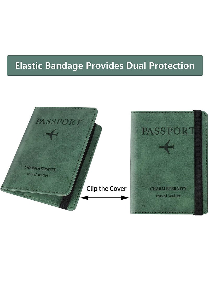 Y&D - Passport Holder Cover Travel Wallet Organiser, Case with RFID Blocking, PU Leather Document for Men&Women Accessories (Green) - Image 1