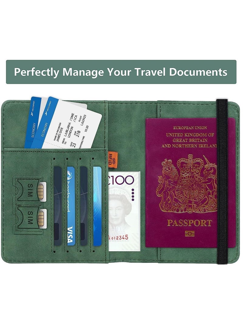 Y&D - Passport Holder Cover Travel Wallet Organiser, Case with RFID Blocking, PU Leather Document for Men&Women Accessories (Green) - Image 1