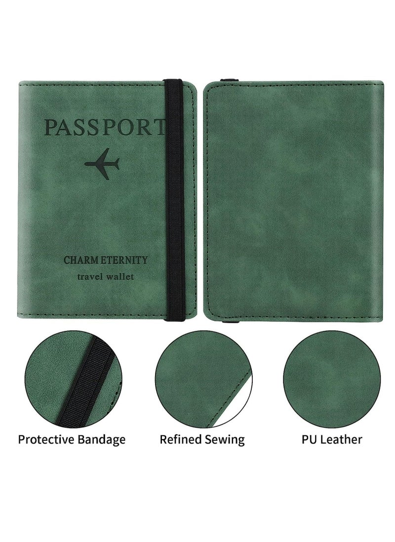 Y&D - Passport Holder Cover Travel Wallet Organiser, Case with RFID Blocking, PU Leather Document for Men&Women Accessories (Green) - Image 1