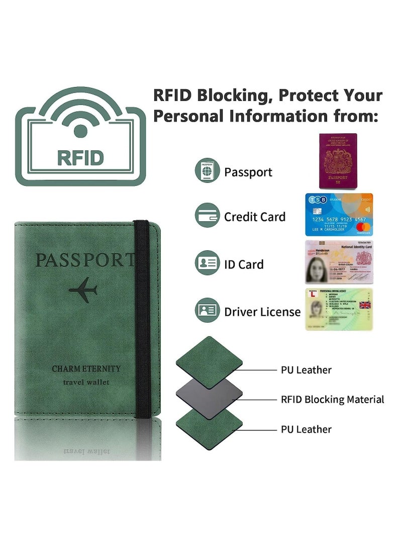 Y&D - Passport Holder Cover Travel Wallet Organiser, Case with RFID Blocking, PU Leather Document for Men&Women Accessories (Green) - Image 1