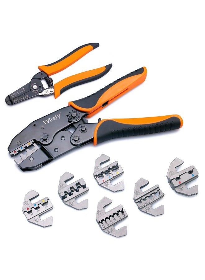 Wirefy Crimping Tool Set 8 PCS - Ratcheting Wire Crimper - Heat Shrink, Non-Insulated, Open Barrel, Flag, Ferrule Connectors - Image 1