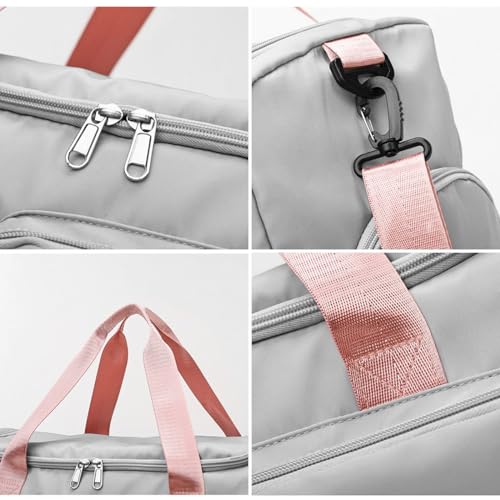 Suruid Travel Duffel Bag with Shoes Compartment Sports Gym Bag with Dry Wet Separated Pocket for Men and Women, Overnight Bag Weekender Bag Training Handbag Yoga Bag - Gray Pink - Image 5