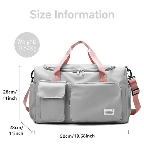 Suruid Travel Duffel Bag with Shoes Compartment Sports Gym Bag with Dry Wet Separated Pocket for Men and Women, Overnight Bag Weekender Bag Training Handbag Yoga Bag - Gray Pink - Image 2