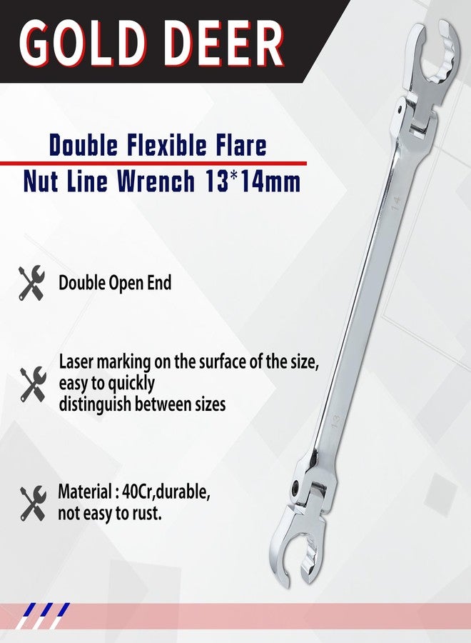 GOLD DEER Flex Head Flare Nut Wrench 13 * 14mm Flare Nut Wrench Set Metric Flare Tool Double Flexible Flare Nut Line Wrench Flare Tool Flex Tools 40Cr for Automotive Repairs Plumbing Repairs - Image 2