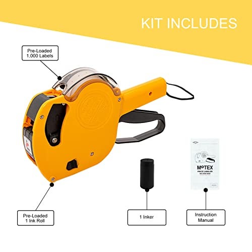 Motex MX-5500 New Version 1 Line 8 Digits Price Tag Gun – Pre-Loaded 1,000 White Sticker Labels and Pre-Loaded Inker with 1 Ink Refill - for Grocery Store, Retail Shop, Garage Sale (Yellow) - Image 4