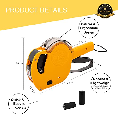 Motex MX-5500 New Version 1 Line 8 Digits Price Tag Gun – Pre-Loaded 1,000 White Sticker Labels and Pre-Loaded Inker with 1 Ink Refill - for Grocery Store, Retail Shop, Garage Sale (Yellow) - Image 3