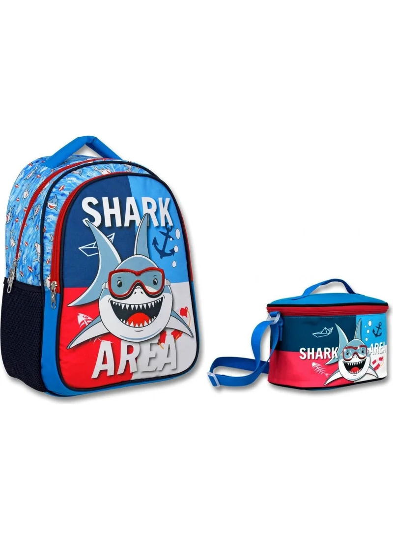 Ümit Çanta Cennec Navy Blue Shark Primary School Backpack and Lunch Box Set - Boy