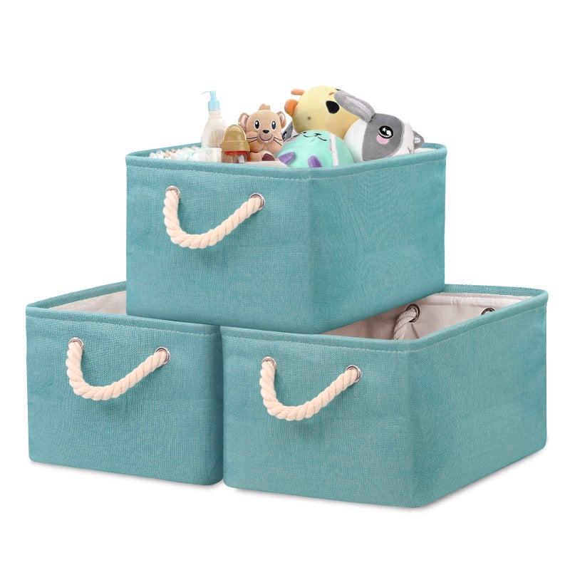Newthinking 3 Pcs Large Storage Boxes Fabric Storage Baskets with Handles Foldable Home Organizer for Living Room Laundry Room Kids Room and Bedroom Blue