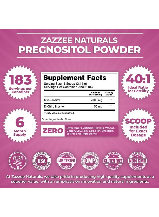 Zazzee PREGNOSITOL Powder, 6 Month Supply, Myo-Inositol and D-Chiro-Inositol 40:1 Fertility Blend, Free Scoop for Exact Dosage, Premium Balanced Formula, 183 Servings, Vegan, All-Natural and Non-GMO - Image 2