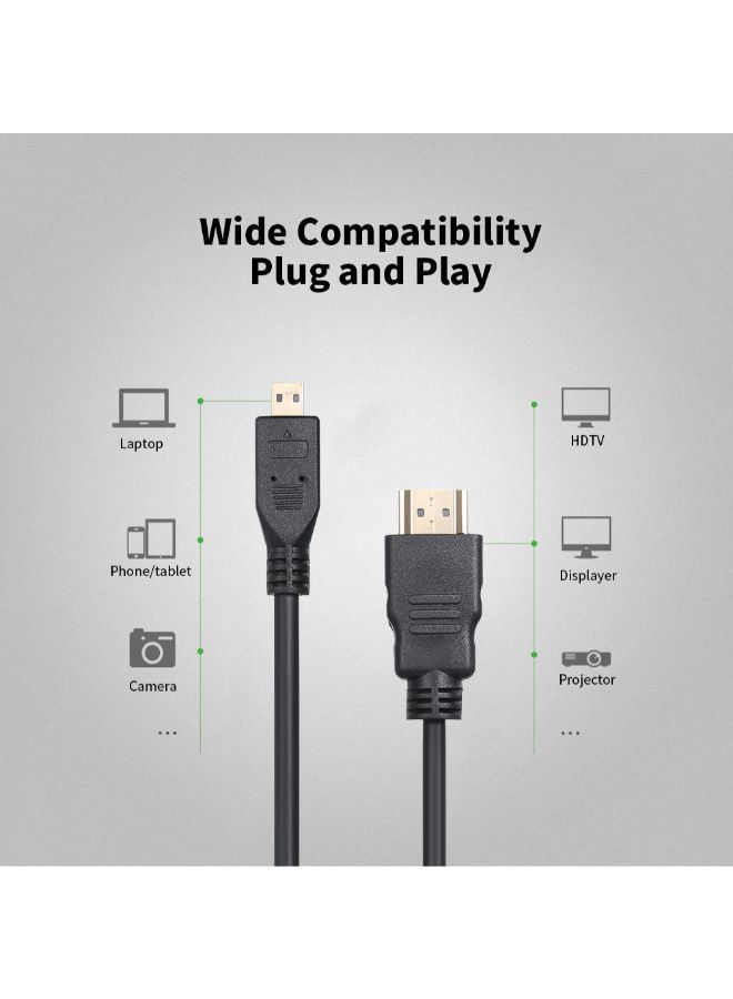 NIBEMINENT Micro HD To 1080P Adapter Gold-Plated Cable Black - Image 3