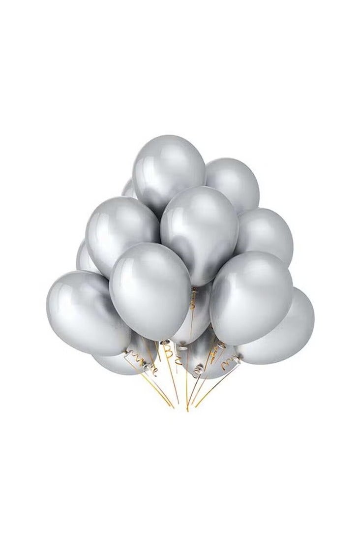 Generic 100 Pcs Metallic Silver Helium Balloons – Premium Latex Balloons for Birthday Party, Wedding, Engagement, Baby Shower & Event Decorations - Image 1