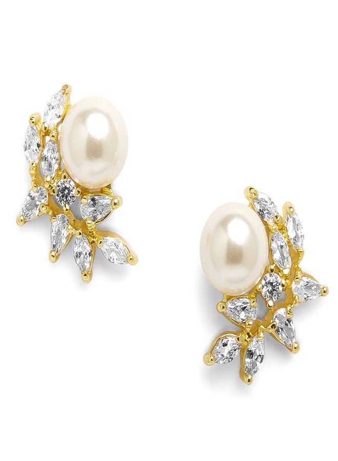 Mariell Pearl & Marquise CZ Crystal Wedding Earrings for Bride, Bridesmaids & Mother of the Bride - Image 1