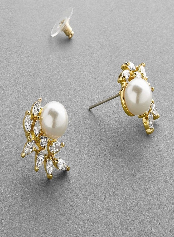 Mariell Pearl & Marquise CZ Crystal Wedding Earrings for Bride, Bridesmaids & Mother of the Bride - Image 3