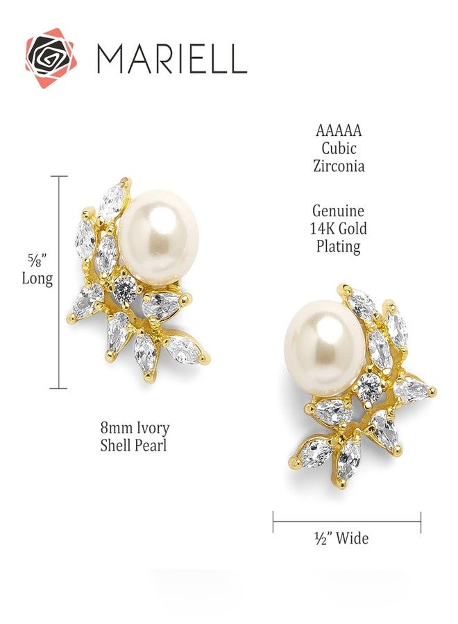Mariell Pearl & Marquise CZ Crystal Wedding Earrings for Bride, Bridesmaids & Mother of the Bride - Image 5