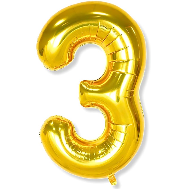 Flyloons 3 number Golden Foil Balloon 16 inch Size Birthday Decoration Items Pack of 1 | 3rd Year Balloons | Three - Image 3