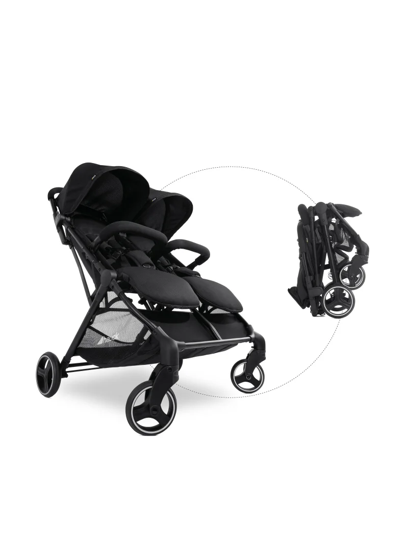 hauck Swift X Duo Twin Pushchair, Blackside By Side Double (Only 75Cm Wide), Compact And One Hand Folding With Raincover