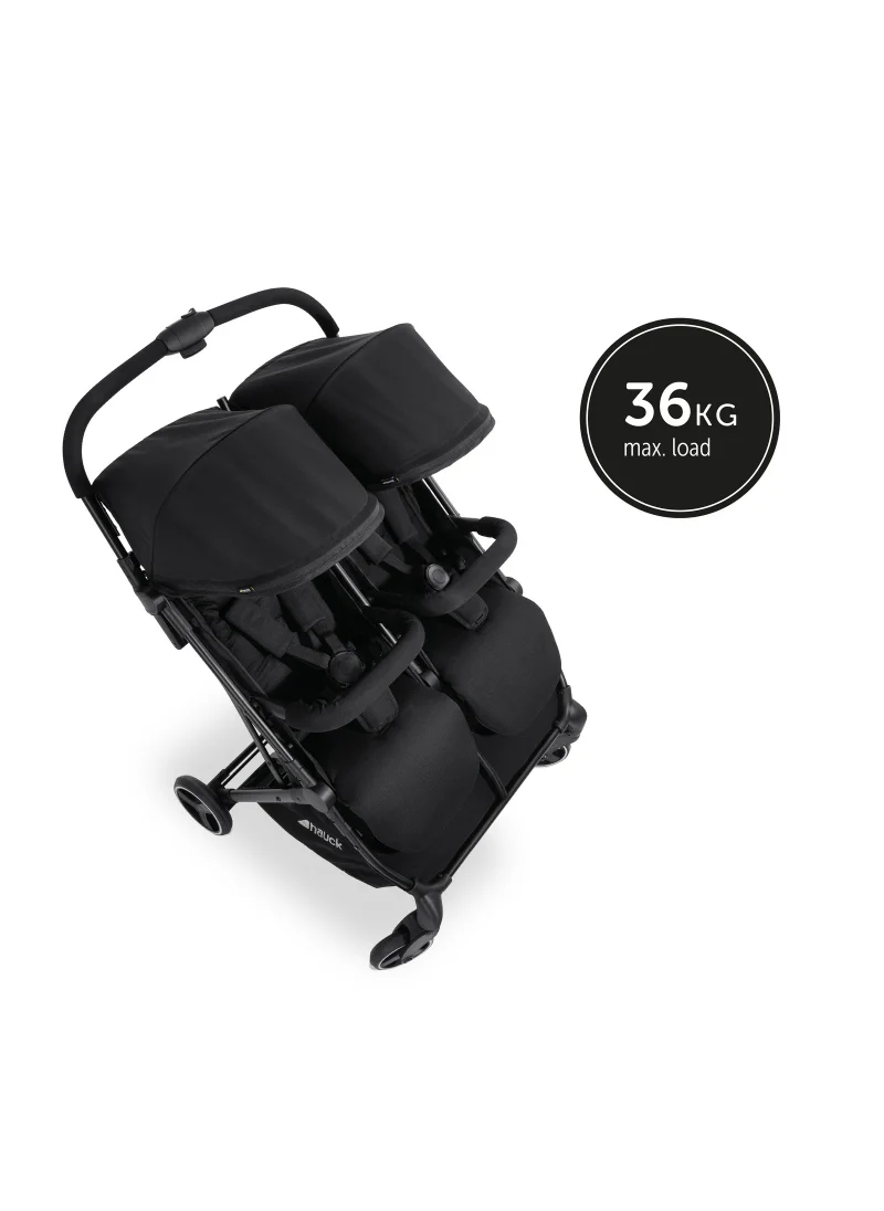 hauck Swift X Duo Twin Pushchair, Blackside By Side Double (Only 75Cm Wide), Compact And One Hand Folding With Raincover