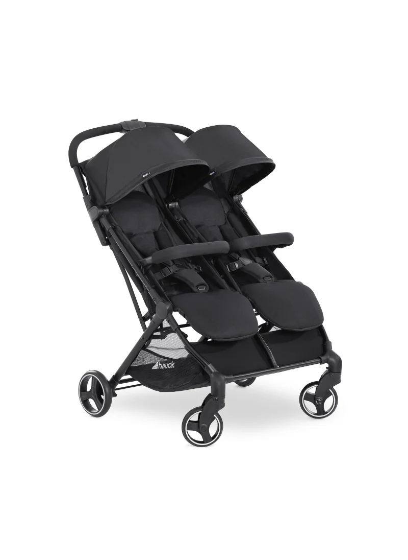 hauck Swift X Duo Twin Pushchair, Blackside By Side Double (Only 75Cm Wide), Compact And One Hand Folding With Raincover