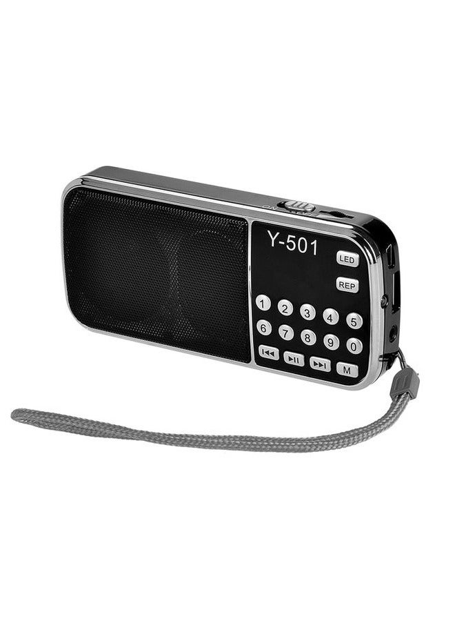 Y-501 Mini FM Radio Digital Portable 3W Stereo Speaker MP3 Audio Player High Fidelity Sound Quality w/ 0.75 Inch Display Screen LED Flashlight Support USB Drive TF Card AUX-IN Earphone-out  - Image 1
