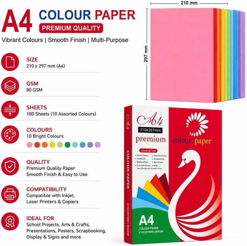 Hasanat Essentials A4 Premium Colour Paper - 100 Sheets for Craft and Printing - Image 2