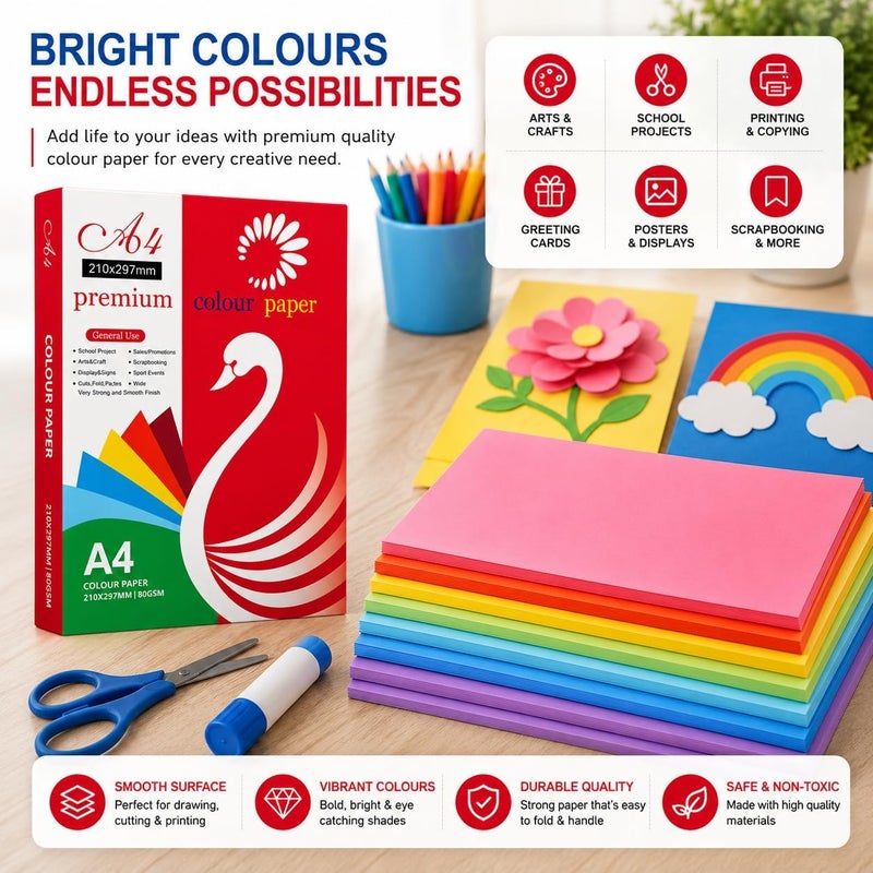 Hasanat Essentials A4 Premium Colour Paper - 100 Sheets for Craft and Printing - Image 5