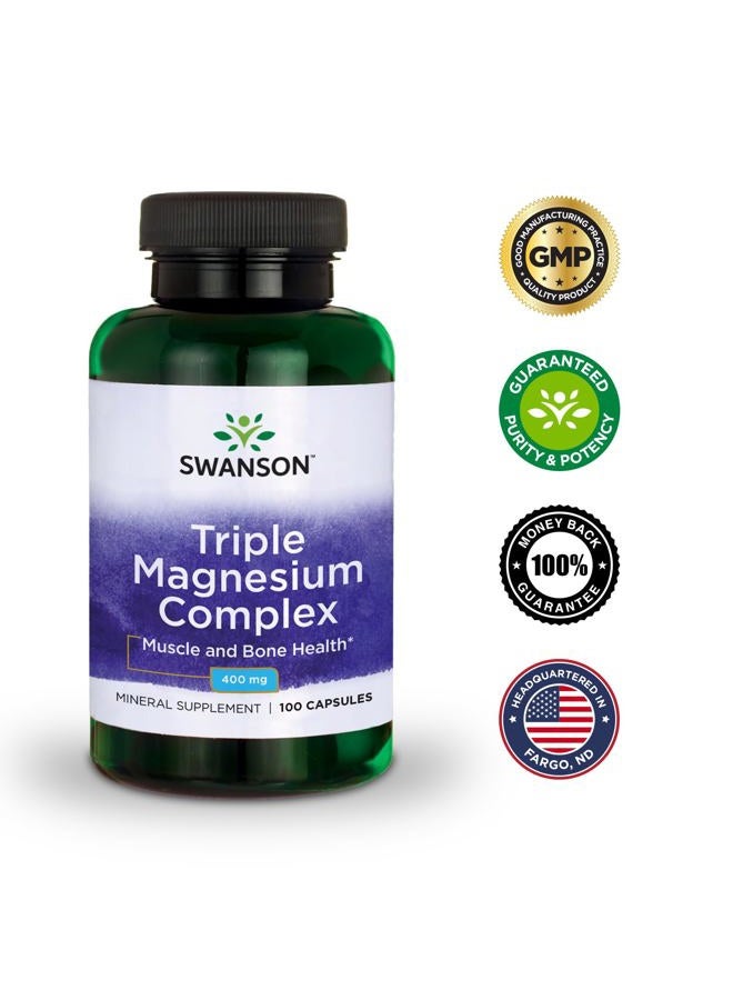 SWANSON مجمع المغنيسيوم الثلاثي - 100 كبسولة، 400 ملغ لكل منها - Image 2