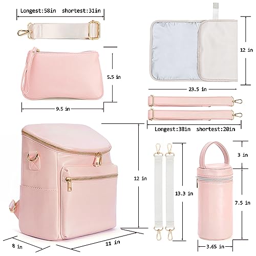 Minsong Diaper Bag Backpack, Fashion Leather Mommy Backpacks, Travel Baby Diaper Bags with in Bag Organizer and Changing Pad (Pink) - Image 3