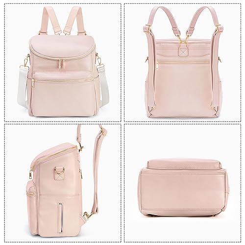 Minsong Diaper Bag Backpack, Fashion Leather Mommy Backpacks, Travel Baby Diaper Bags with in Bag Organizer and Changing Pad (Pink) - Image 2
